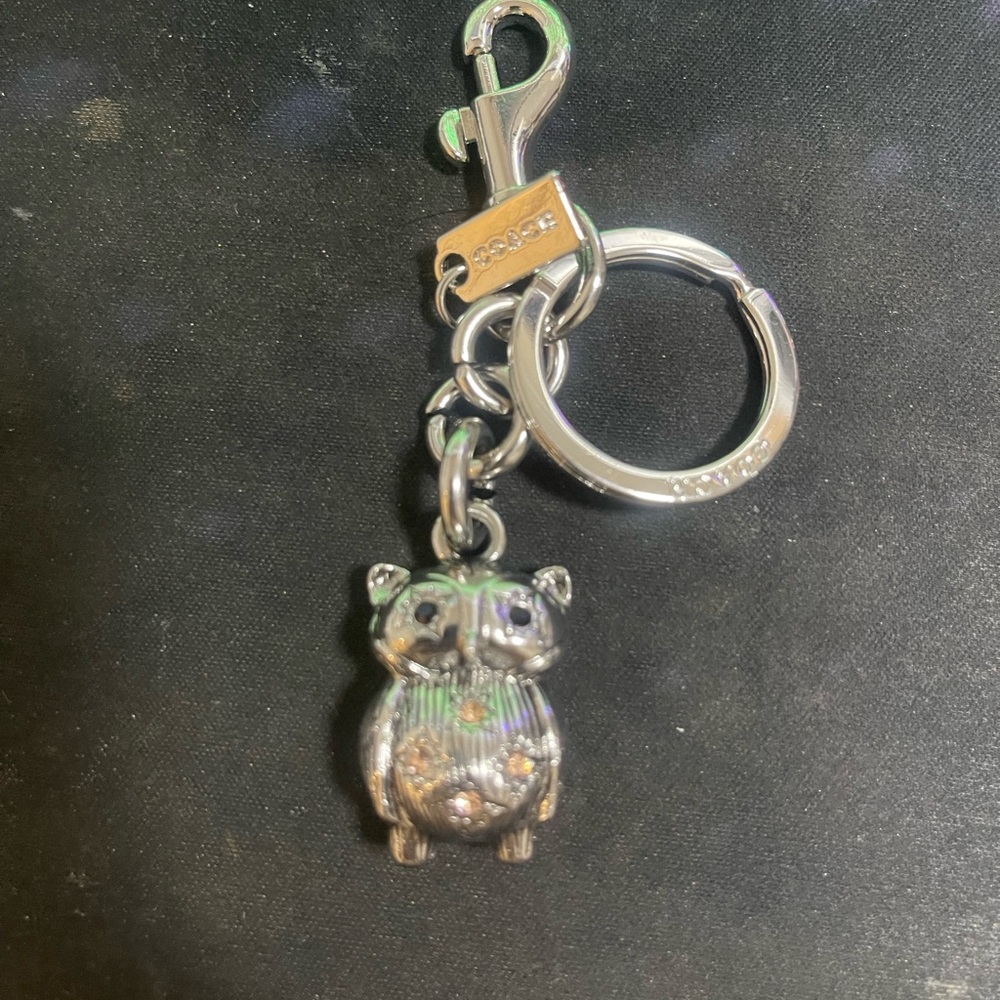 Coach Silver Owl Keychain Charm with Gold Accent